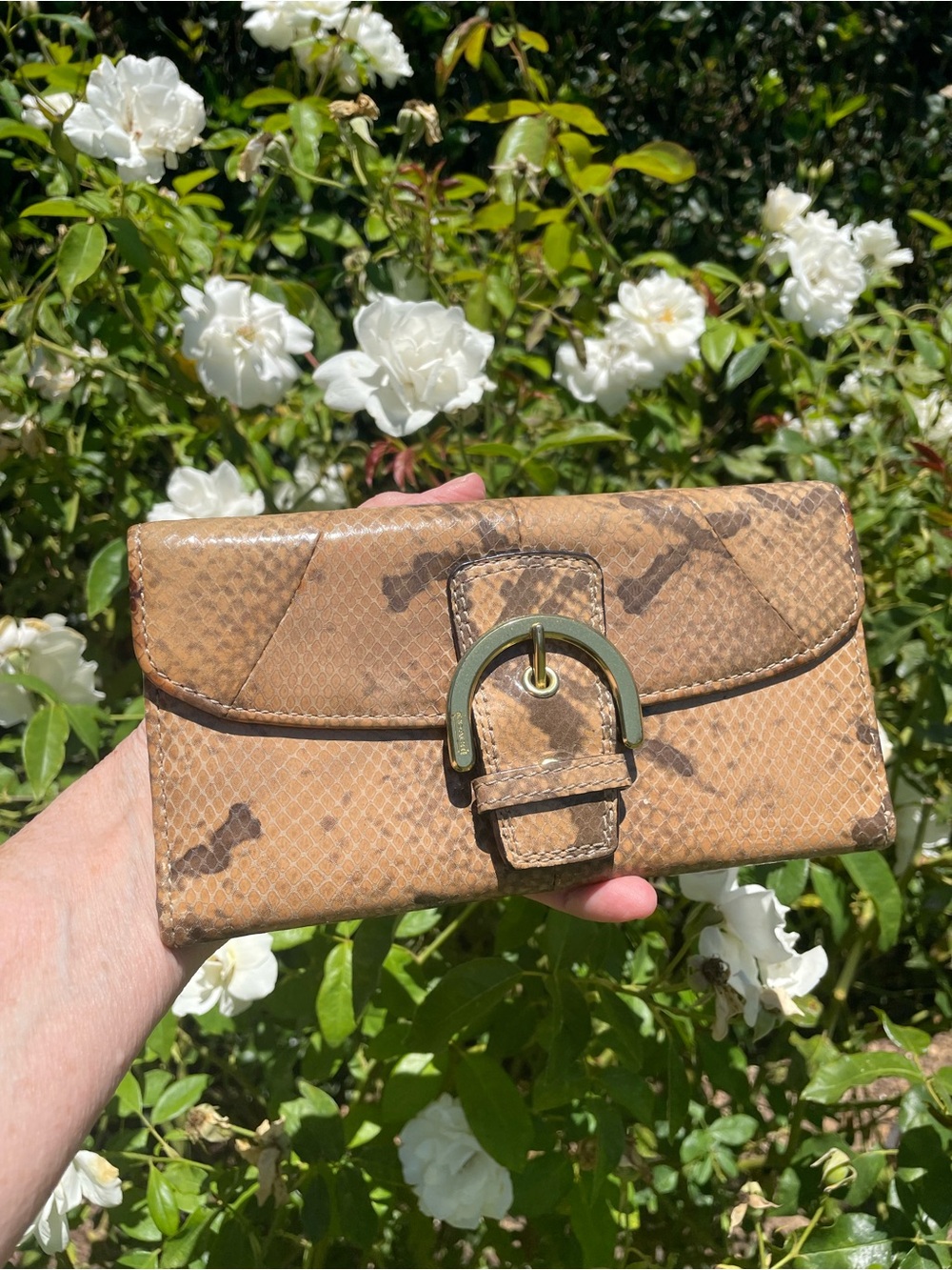 Coach Kristin 44254 Embossed Python Print Slim Envelope Wallet Tan Brown